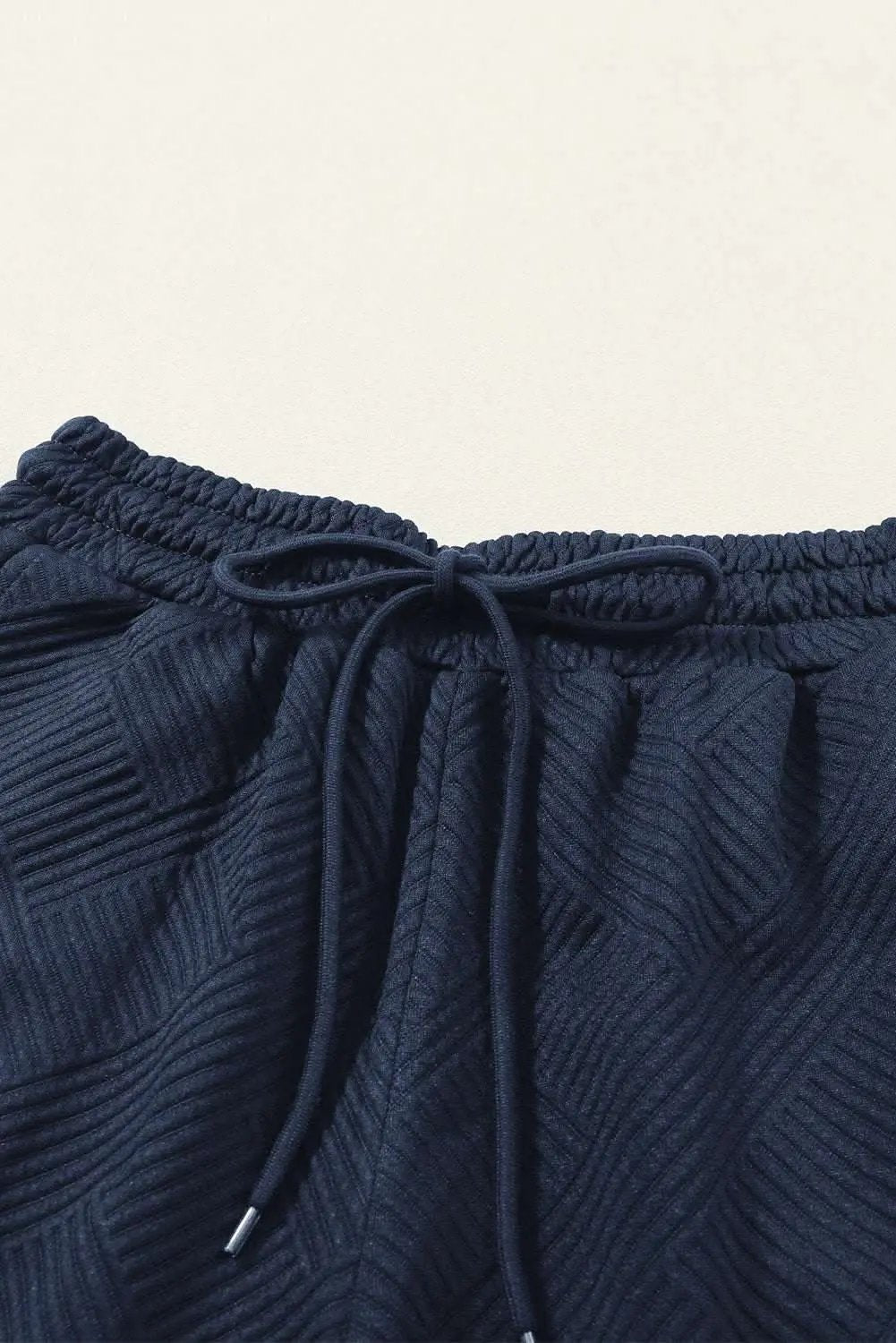 Navy Blue Textured Loose Fit T Shirt and Drawstring Pants Set - Love Salve